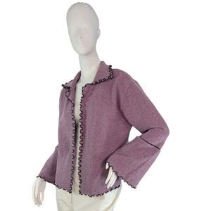 JES Irie Wear Wool Lilac Pink Open Short Cardigan with Ruffle Trim, Size S